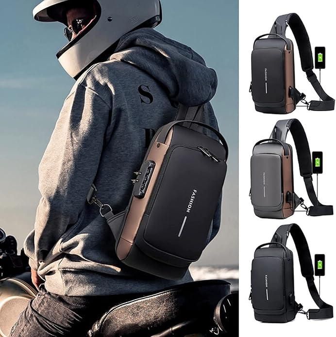 Smart Sling Bag- Waterproof Leather Crossbody with Lock & USB Charger