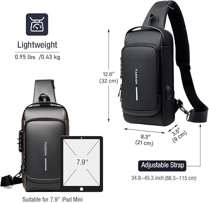 Smart Sling Bag- Waterproof Leather Crossbody with Lock & USB Charger