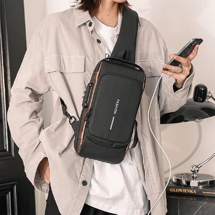 Smart Sling Bag- Waterproof Leather Crossbody with Lock & USB Charger